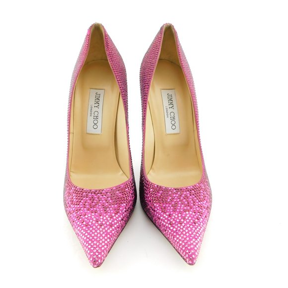 JIMMY CHOO Jazzberry Fuchsia Purple Sparkle Crystal Encrusted Heel Pumps 38.5 - Picture 3 of 12